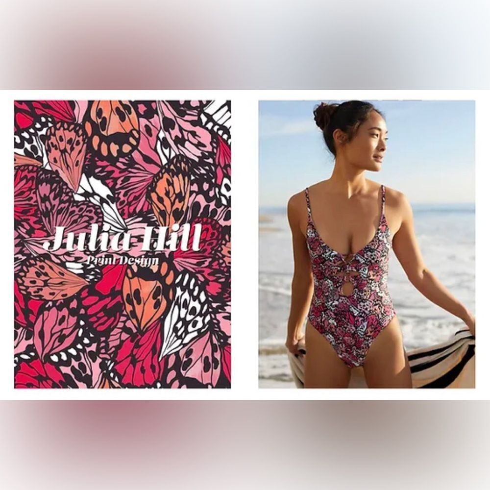L*Space “Topanga” One Piece Classic High Cheeky Swimsuit Pink Black Tropical - Picture 3 of 13